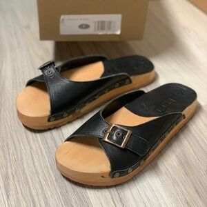 NEW Kalso Serenity Negative Heel Earth Sandal BlackLeather Slide Women's Size7.5